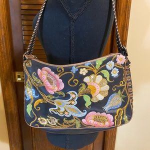 Leather and floral bag with beaded details